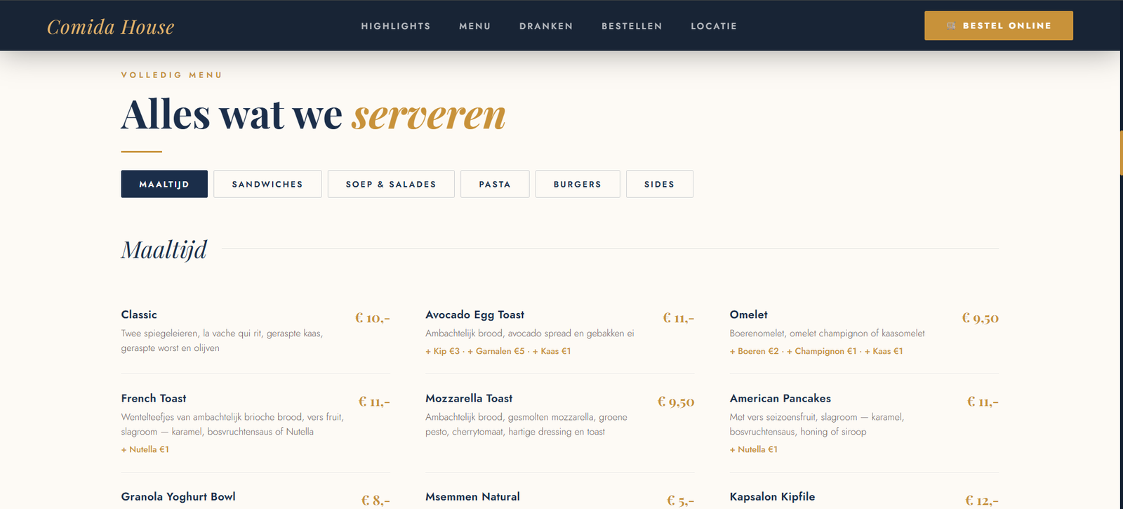 Comida website screenshot 2